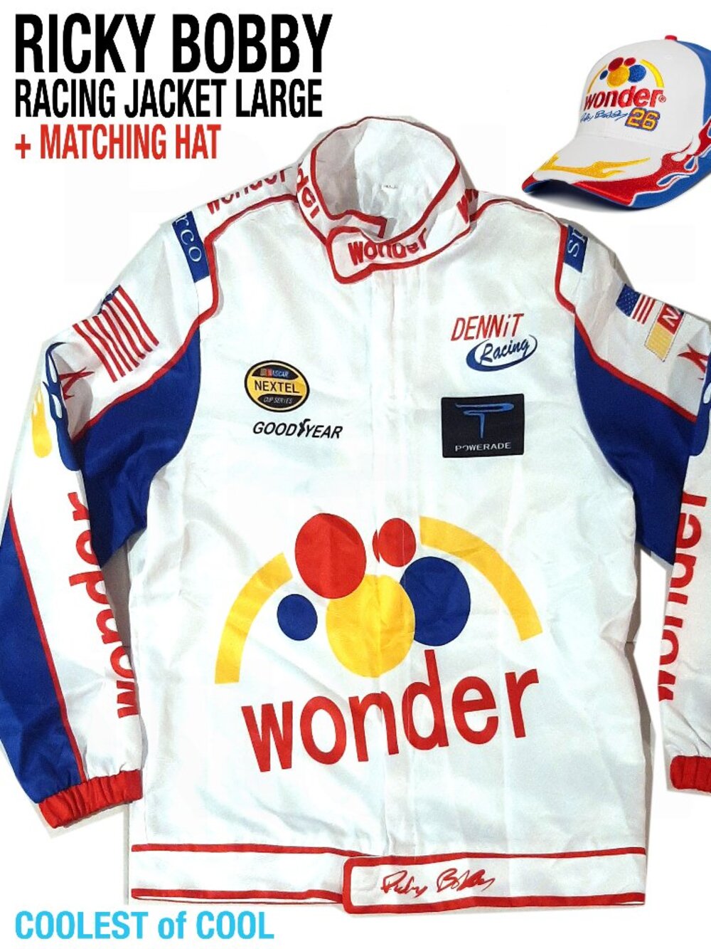 Ricky Bobby Talladega Nights NASCAR racing jacket zip up size XL + osfm Hat NWOT